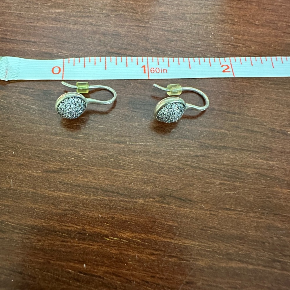 Pandora sterling silver droplet earring with clear CZ - Picture 2 of 3